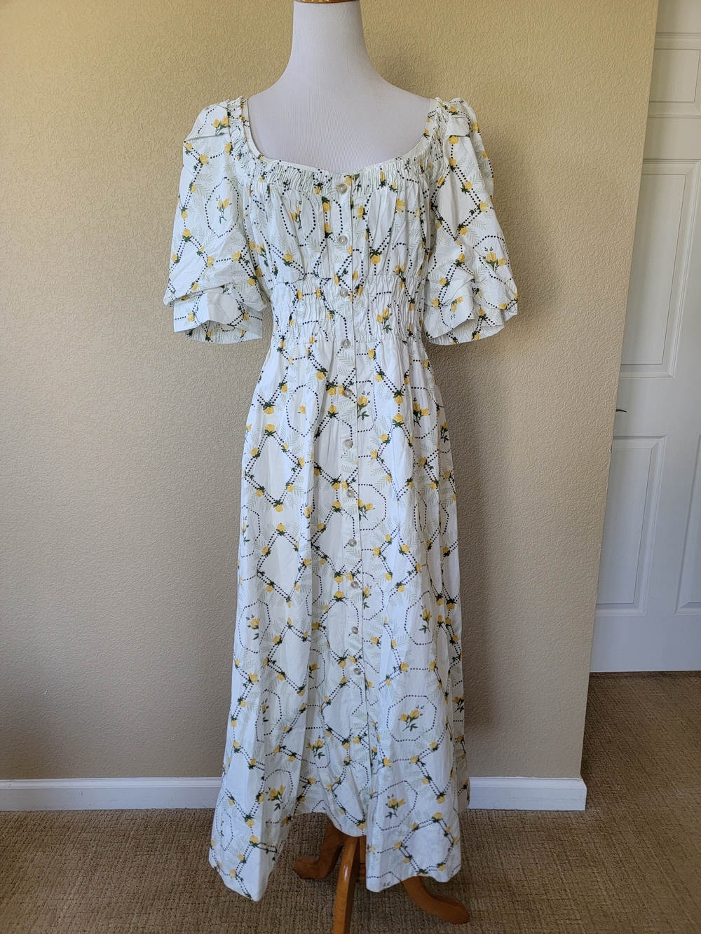 By Anthropologie Scoop-Neck Smocked Midi Dress, Size XL